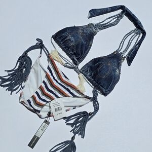 Despi Denim and Striped Bikini Set